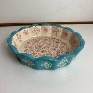 ZONESUM 10.2" Ceramic Deep Dish Pie/Tarte/Quiche Plate Turquoise Red White